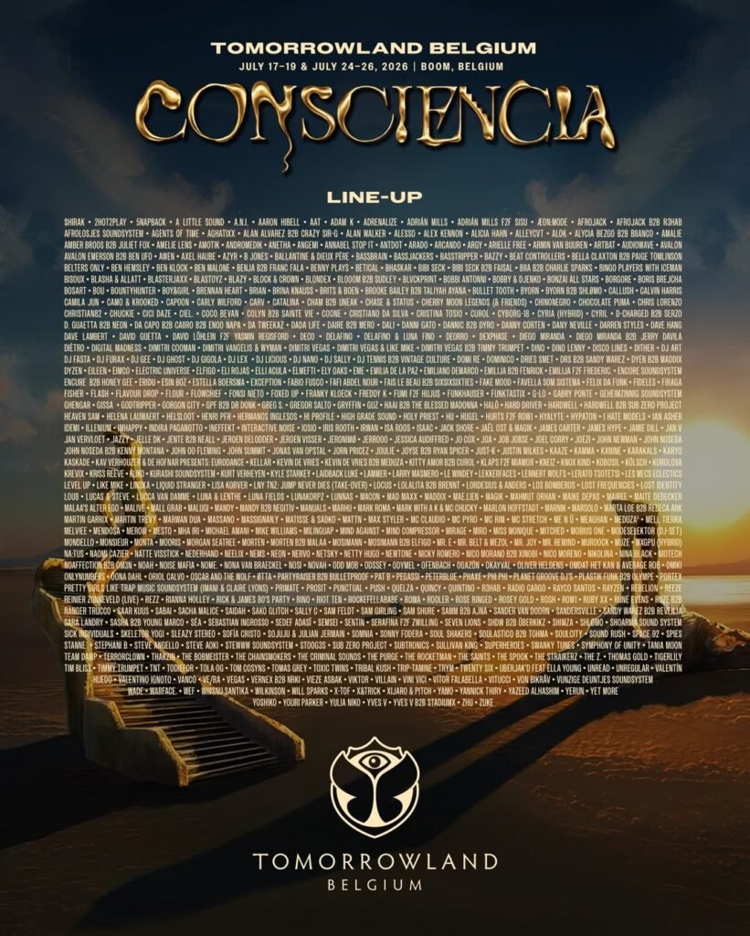 Flyer for Tomorrowland 2026 lineup