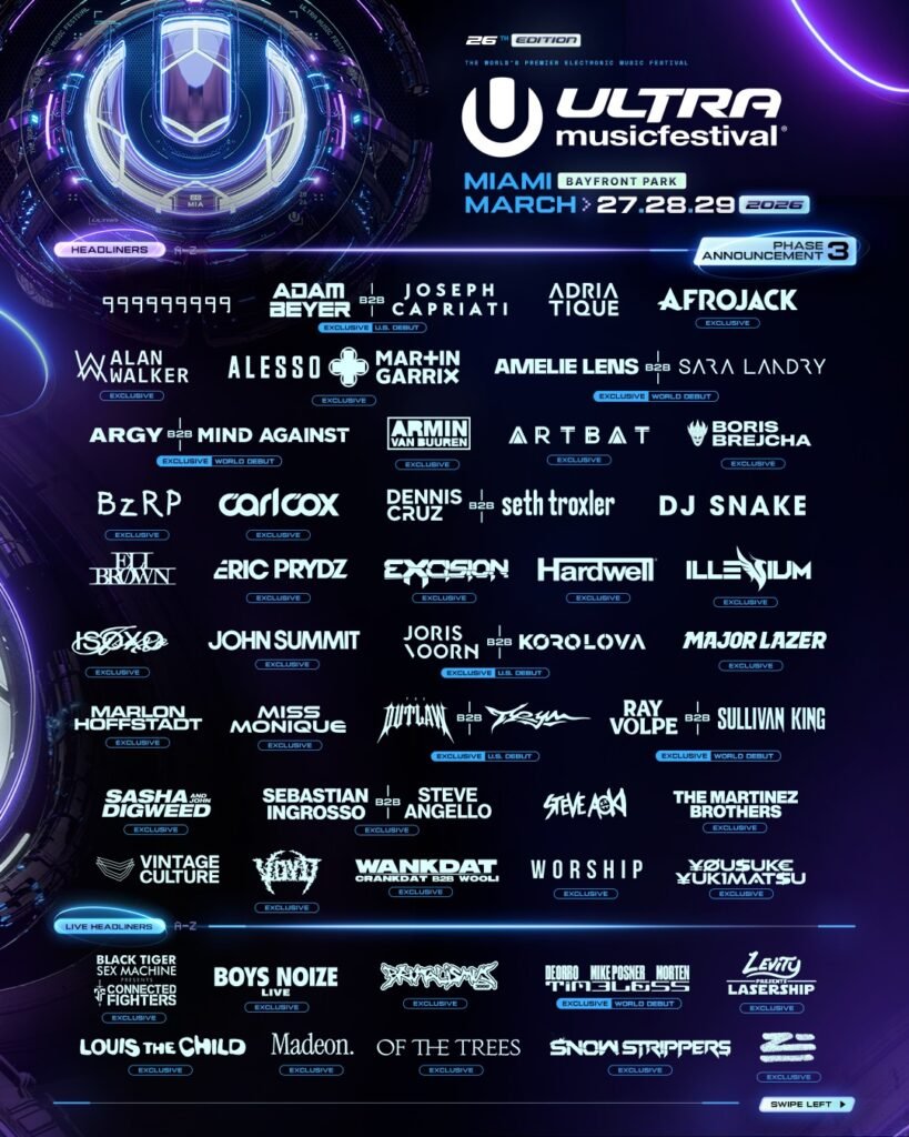 Lineup for Ultra Music Festival 2026